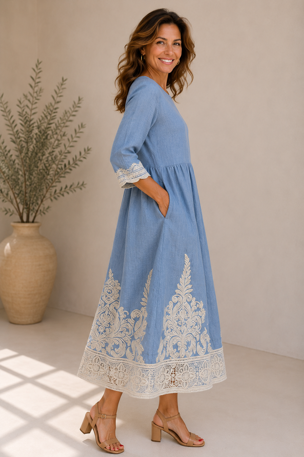 trixxi blue lace trim midi dress Trixxi blue lace dress